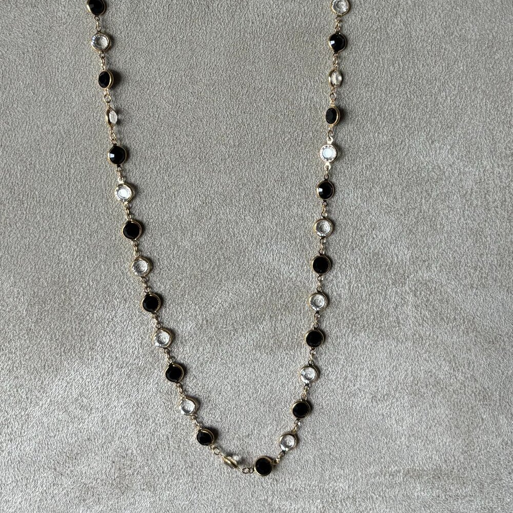 Vintage Swarovski Black and Clear Crystal Bezel Necklace